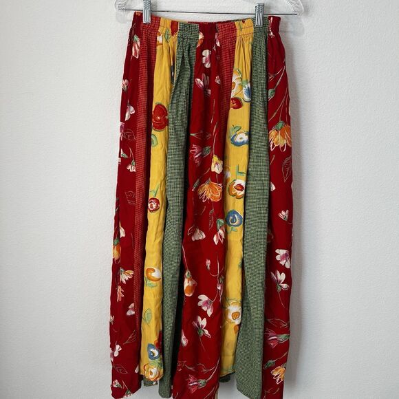 Vintage Maxi Skirt Patchwork Medium Festival Avant Garde Indie Fall Mixed Media - Picture 1 of 8